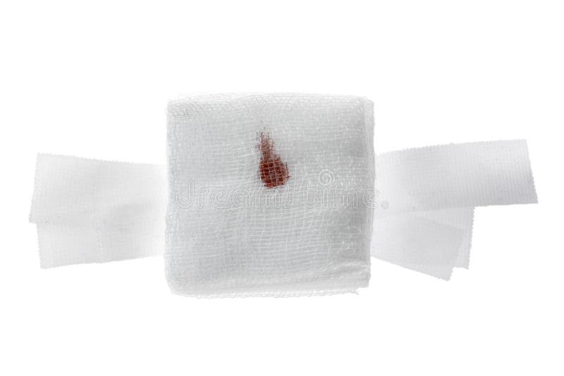 Gauze Bandage with Blood on White. Stock Photo Image of bandage