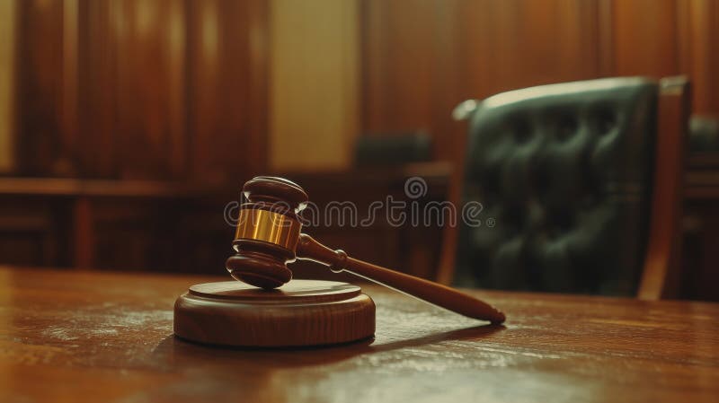Gavel Court Setting Wooden Desk Leather Chair Warm Lighting Legal Gavel Court Setting Wooden Desk Leather Chair Warm Lighting Legal