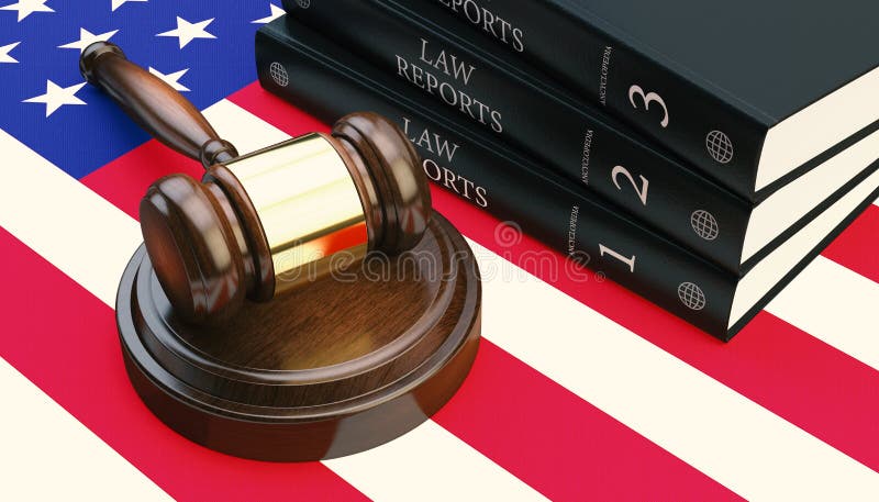 Gavel And Law Book On Flag 3d Render
