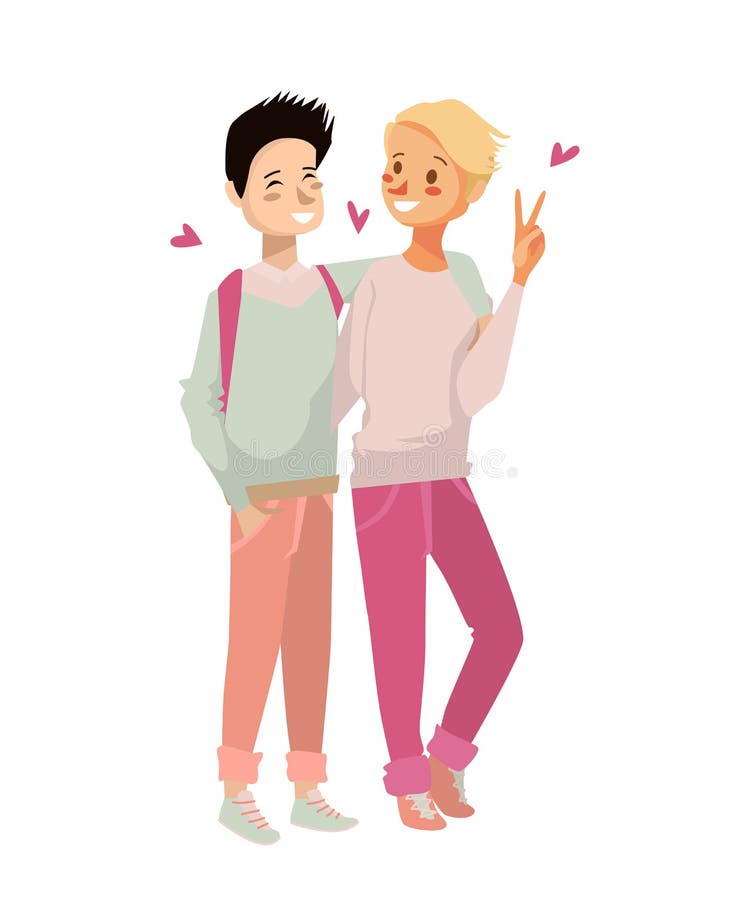 Gay Couple Vector Illustration. Isolated Cute Homosexual Boys on a White  Background. Cartoon Character Design of Young Gay Teens. Stock Vector -  Illustration of happy, group: 123534448