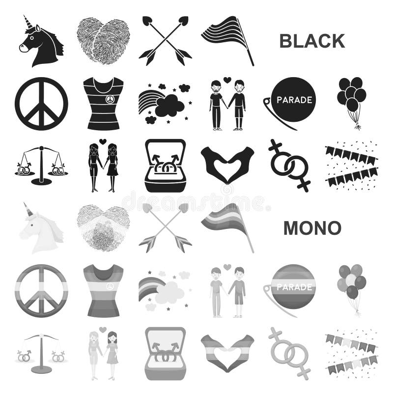 Gay And Lesbian Black Icons In Set Collection For Designsexual Minority And Attributes Vector