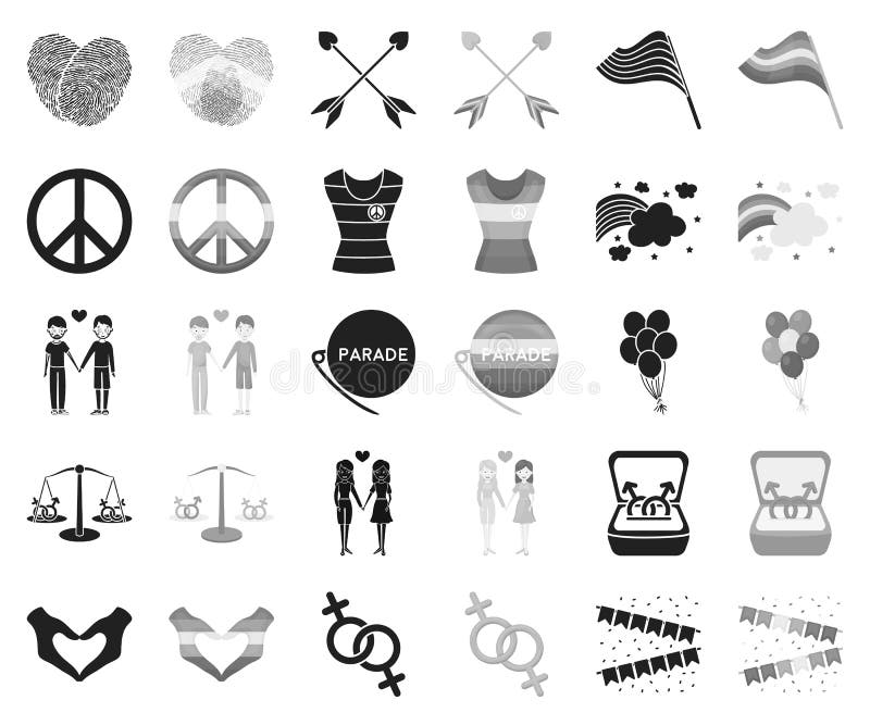 Gay And Lesbian Black Monochrome Icons In Set Collection For Design Sexual Minority And