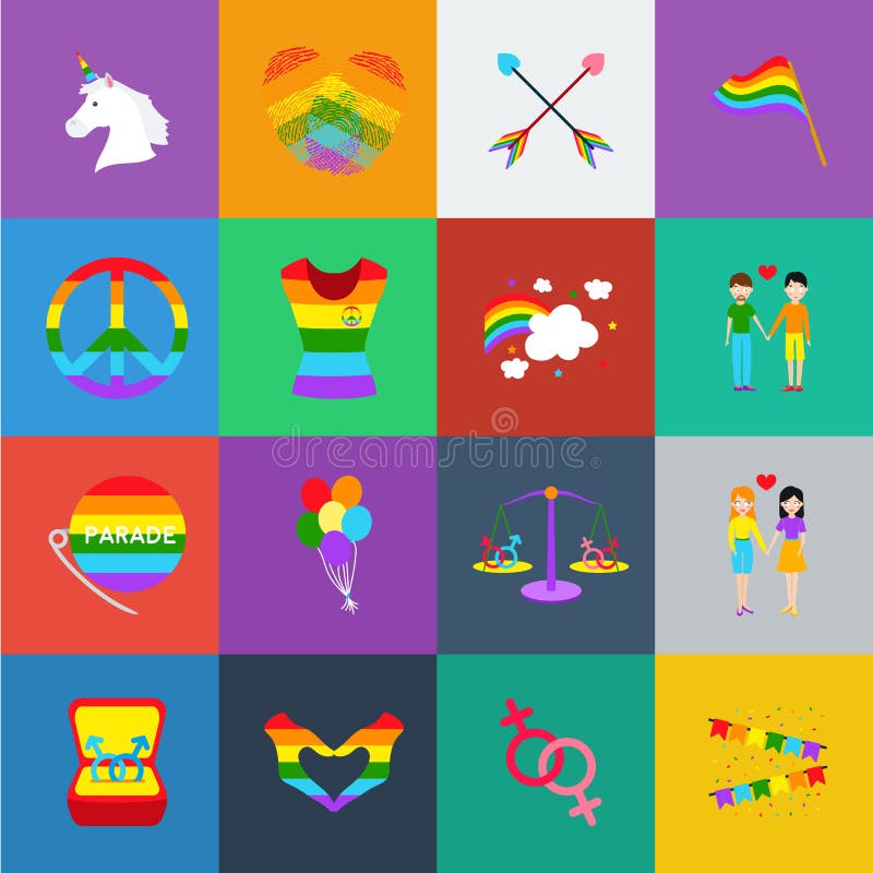 Gay And Lesbian Cartoon Icons In Set Collection For Design Sexual