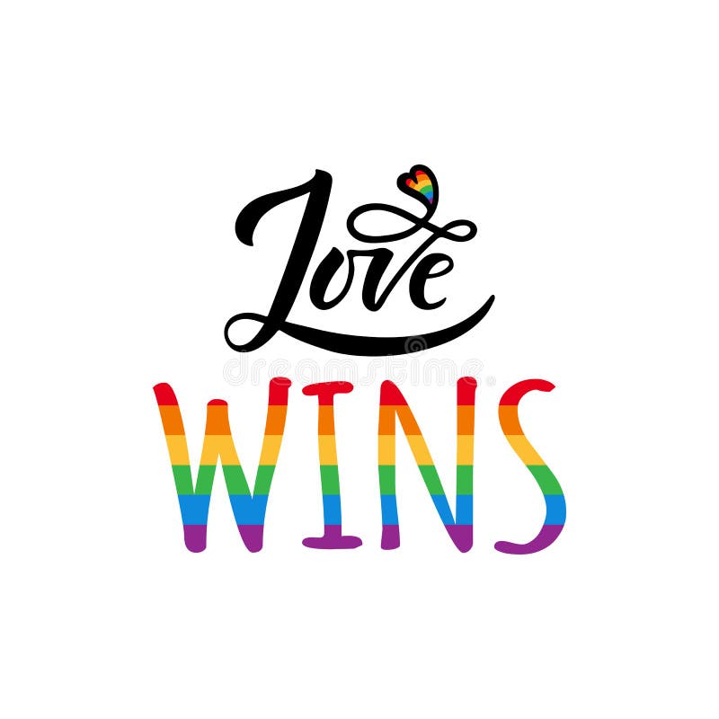 Love Wins - Lgbt Pride Slogan And Cute Unicorn Character With Rainbow ...