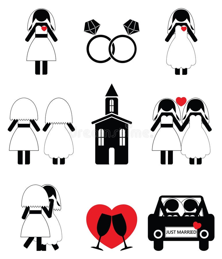 Gay woman wedding 2 icons set