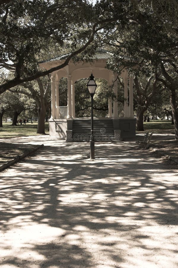 Gazebo and park, sepia tone