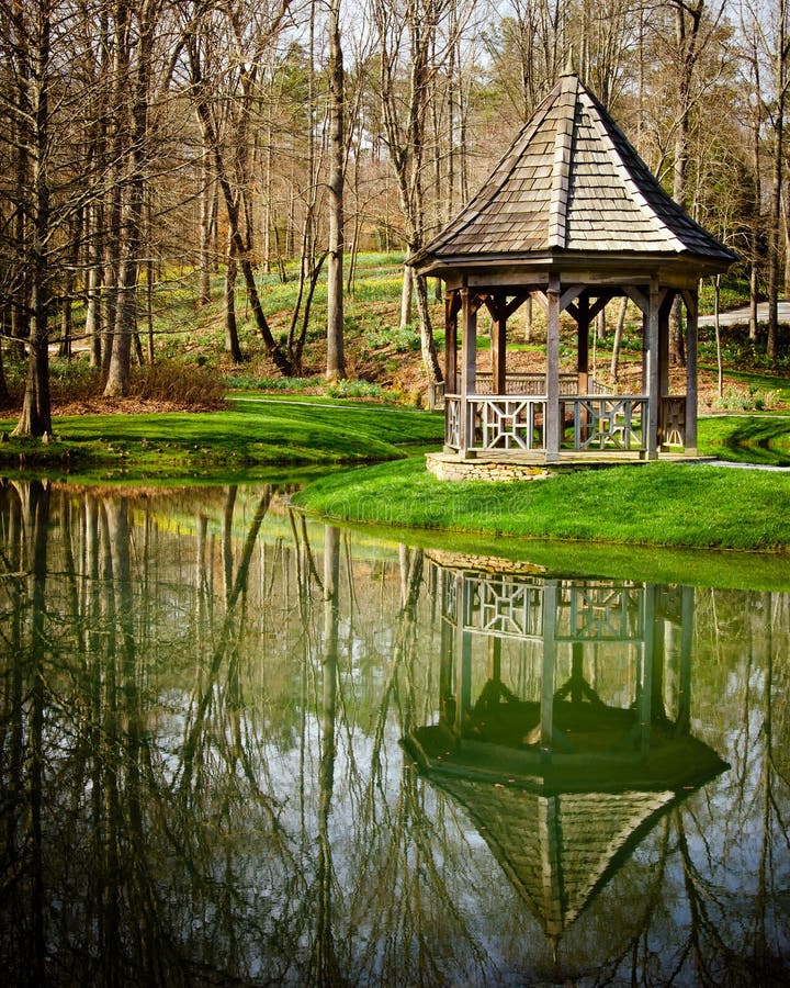 Gazebo in park setting stock photo. Image of green, hydrangea 29944560