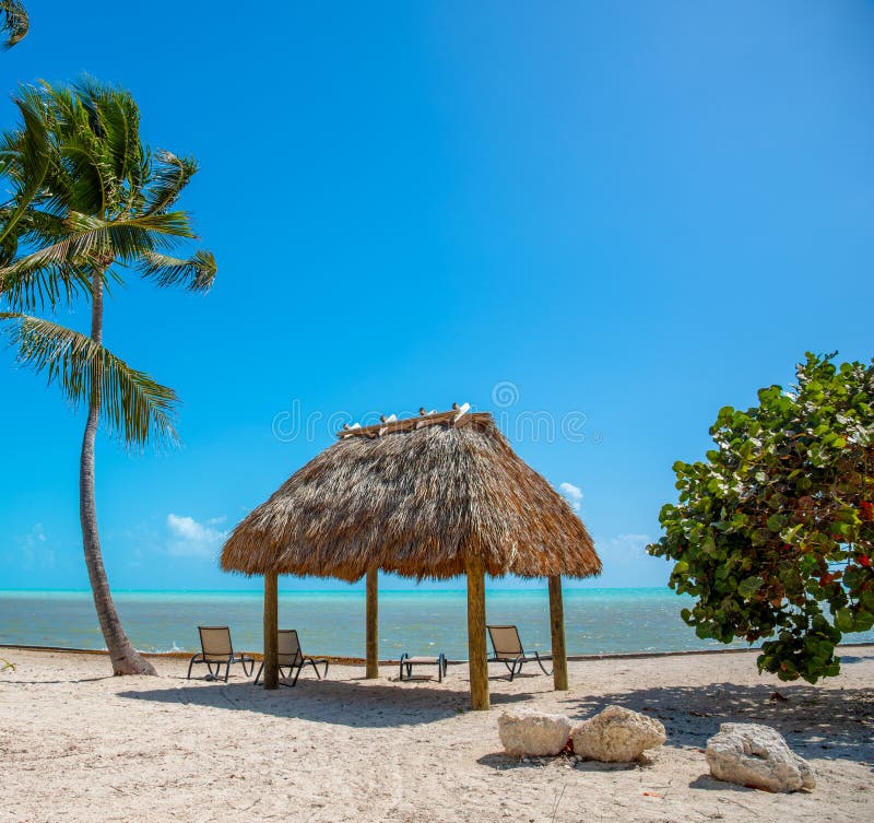 Tropical Gazebo on the Sand in a Small Cove in Florida Keys Stock Image