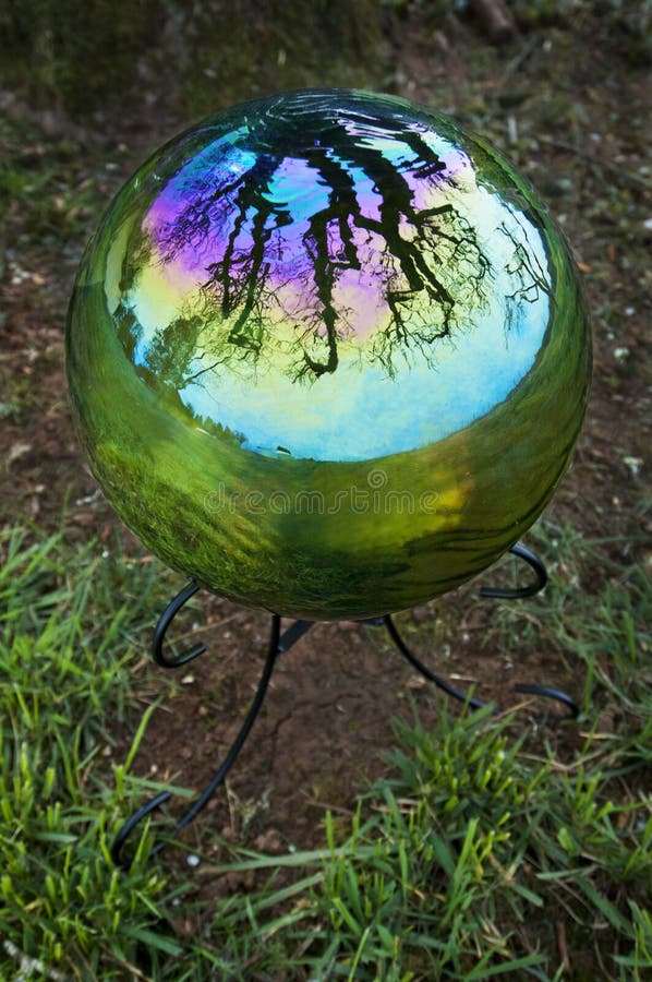 Gazing ball in orange stock image. Image of orange, center 138450355