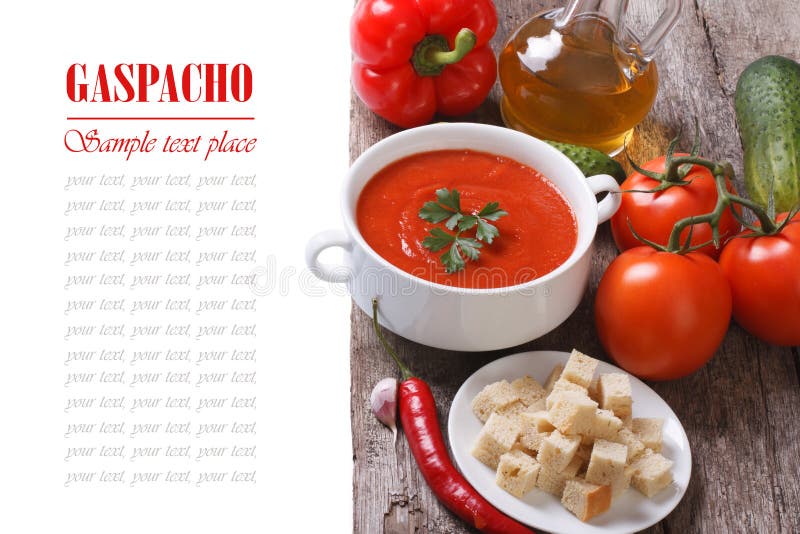 Gazpacho Soup and Ingredients Isolated on a Wooden Stock Photo Image