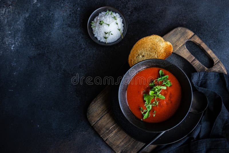 Gazpacho Soup Served in Black Bowl Stock Photo Image of soup, stone