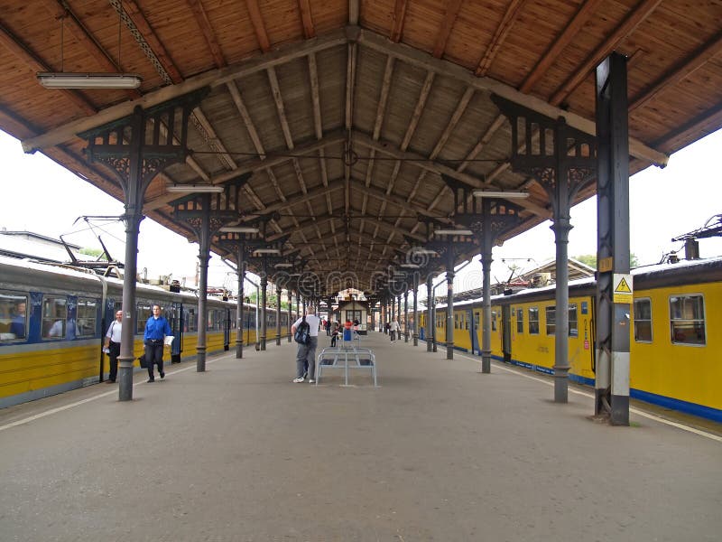 GDANSK, POLAND. Passenger trains stand near railway station apron royalty free stock photo GDANSK, POLAND. Passenger trains stand near railway station apron royalty free stock photo