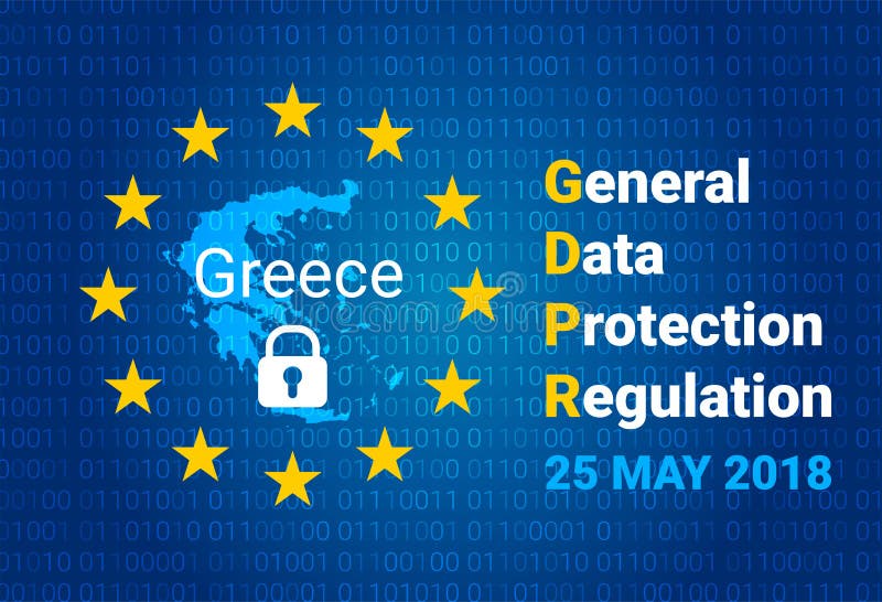 GDPR - Algemene Gegevensbeschermingverordening Kaart van Griekenland, de EU-vlag Vector vector illustratie GDPR - Algemene Gegevensbeschermingverordening Kaart van Griekenland, de EU-vlag Vector vector illustratie