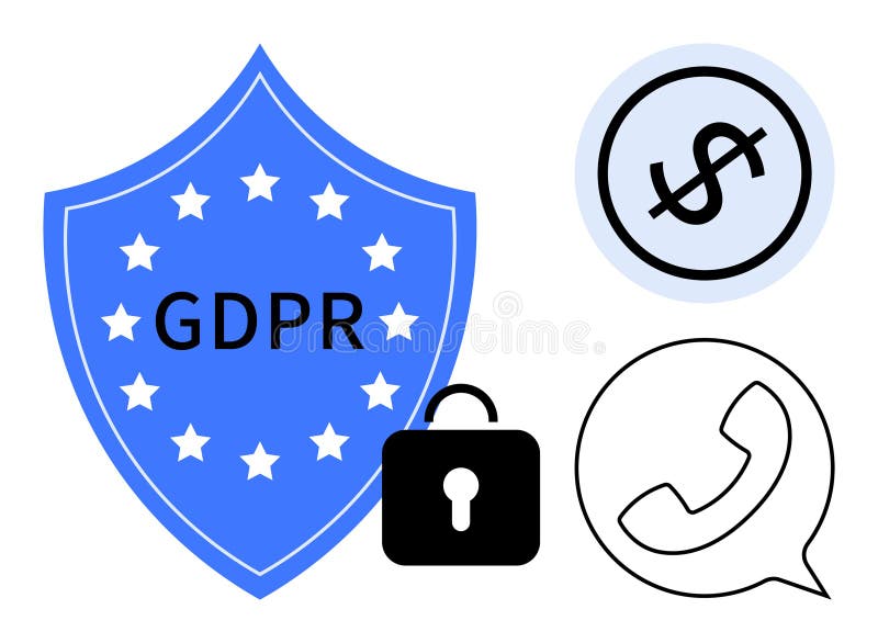 GDPR Compliance Shield with Lock, Dollar Sign, and Phone Elements ...