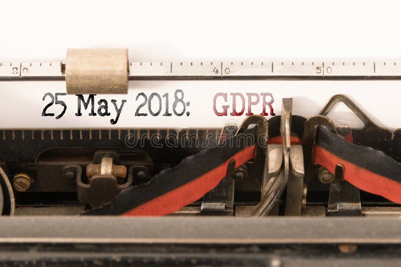 GDPR EU General Data Protection Regulation and commencement date written on manual typewriter