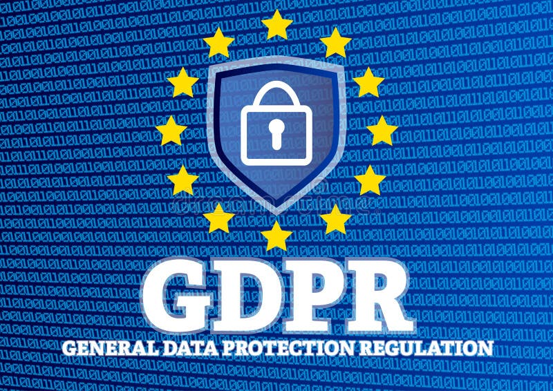 GDPR European General Data Protection Regulation illustration with shield and lock on glowing binary code vector illustration