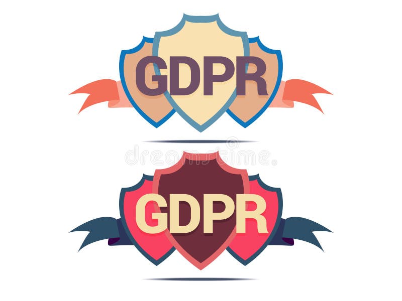 GDPR Shield guarding data, safety sign, vector graphics on white background. royalty free illustration