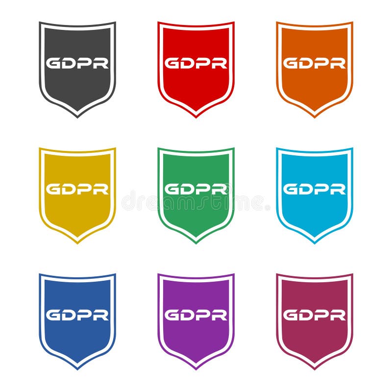 Gdpr shield icon, color set vector illustration