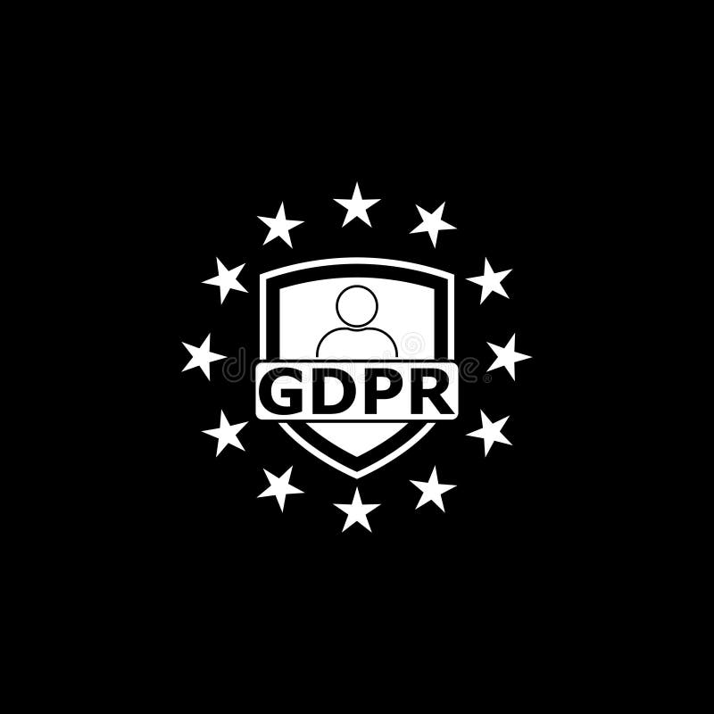 GDPR shield icon isolated on dark background stock illustration