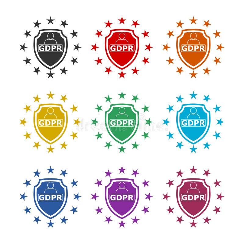 GDPR shield icon isolated on white background color set royalty free illustration
