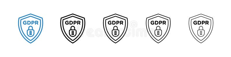 GDPR shield icon vector set on white background stock illustration