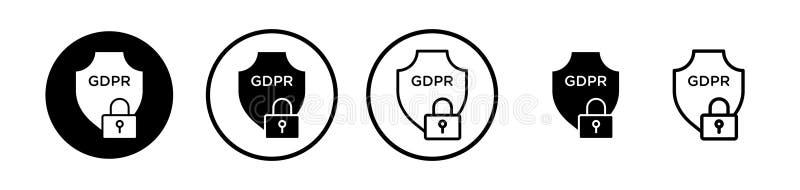 GDPR shield line icon isolated on white background stock illustration