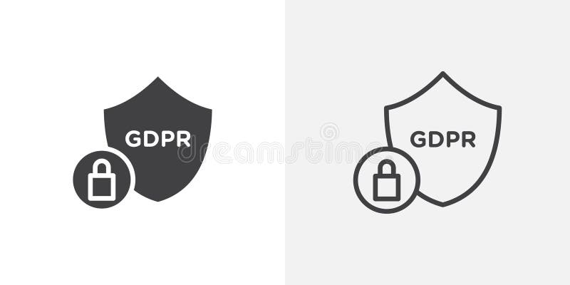 GDPR shield line icon isolated on white background vector illustration