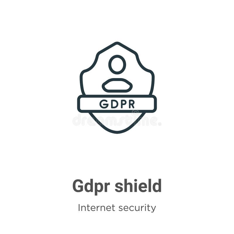 Gdpr shield outline vector icon. Thin line black gdpr shield icon, flat vector simple element illustration from editable internet royalty free illustration