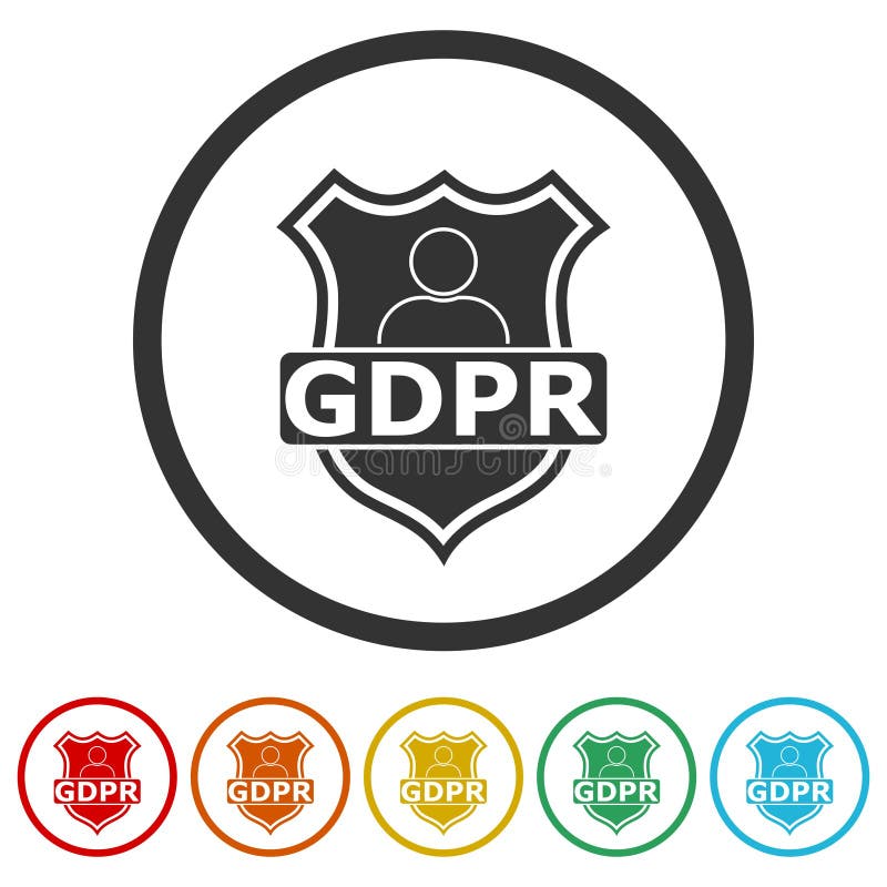GDPR shield ring icon isolated on white background color set stock illustration