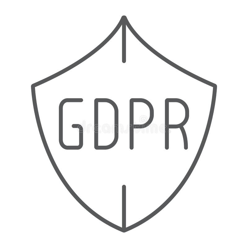 GDPR shield thin line icon, privacy and protect, safety sign, vector graphics, a linear pattern on a white background. stock illustration