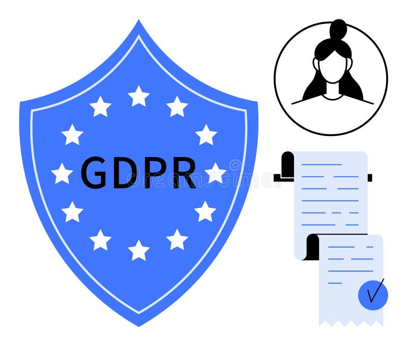 GDPR Shield with User Profile and Checklist for Data Protection and Privacy Compliance vector illustration