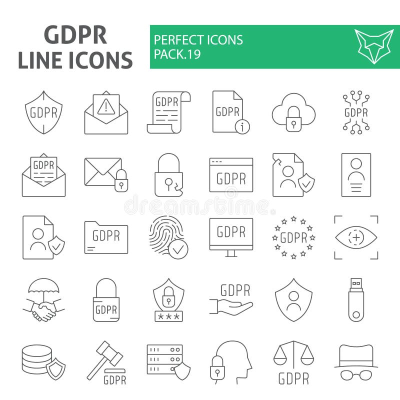 Gdpr thin line icon set, general data protection regulation symbols collection, vector sketches, logo illustrations