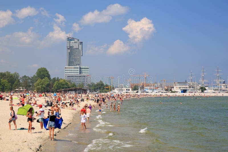Crowded Municipal Beach in Gdynia, Baltic Sea, Poland Editorial Photo ...