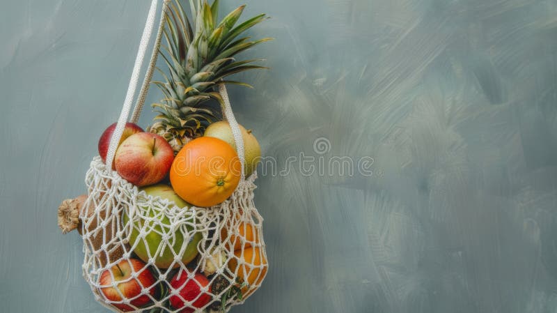 Geanta reutilizabila cu fructe proaspeteAI generate imagine royalty free stock photography