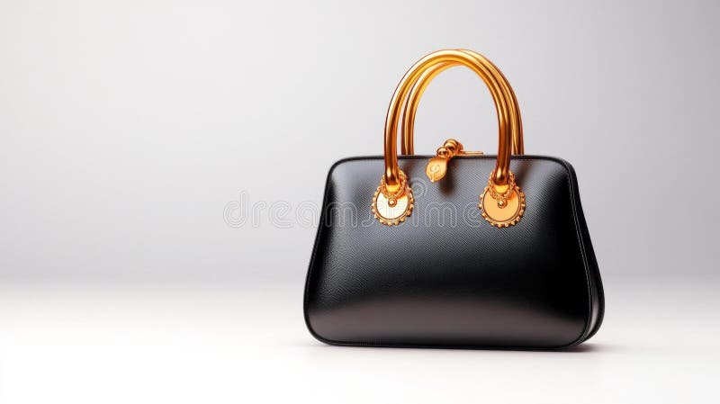 Geantă de mână de lux elegantă cu mânere elegante din aur și design simplu, izolată pe fond alb royalty free illustration