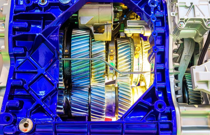 Gear inside the internal combustion engine of car closeup stock photography