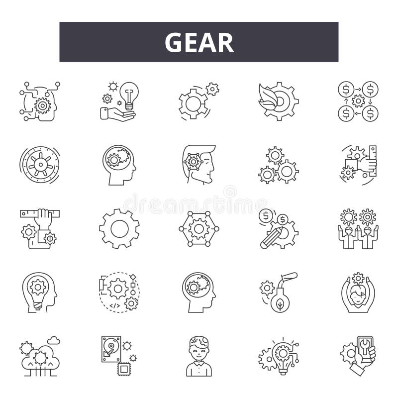 Gear line icons, signs, vector set, outline illustration concept stock illustration Gear line icons, signs, vector set, outline illustration concept stock illustration