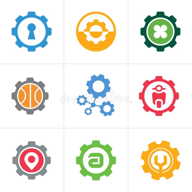 Gear Logo Set, Abstract Gears Cogs Symbol, Vector Illustration Stock Illustration Illustration