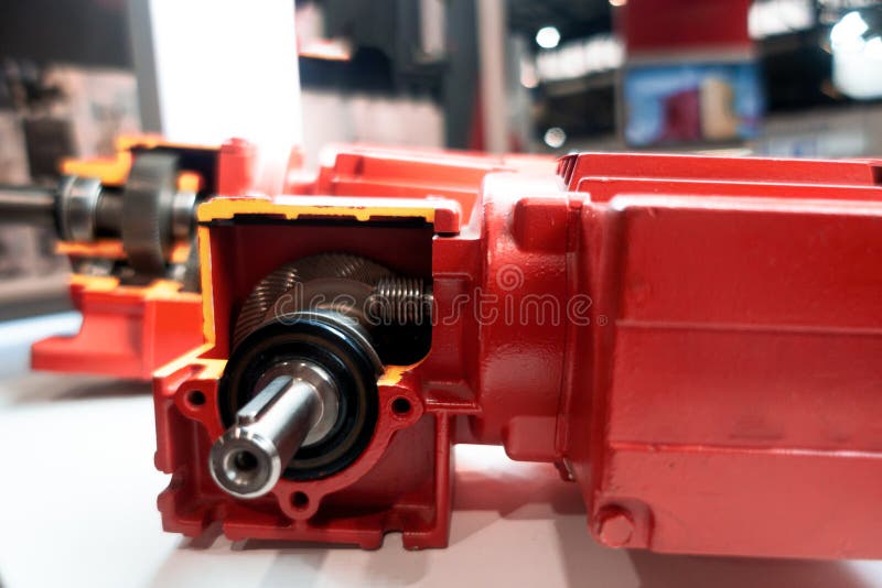 Gear Motor in Section. Metal Gears and Shaft Stock Photo Image of