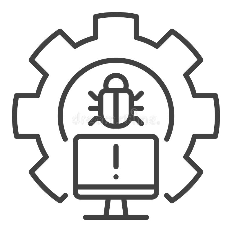 Gear with PC Bug line icon - Computer Virus vector outline sign or symbol vector illustration