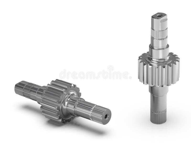 Gear Set, Spur Gear, Gearshaft on White Background, 3D Rendering Stock
