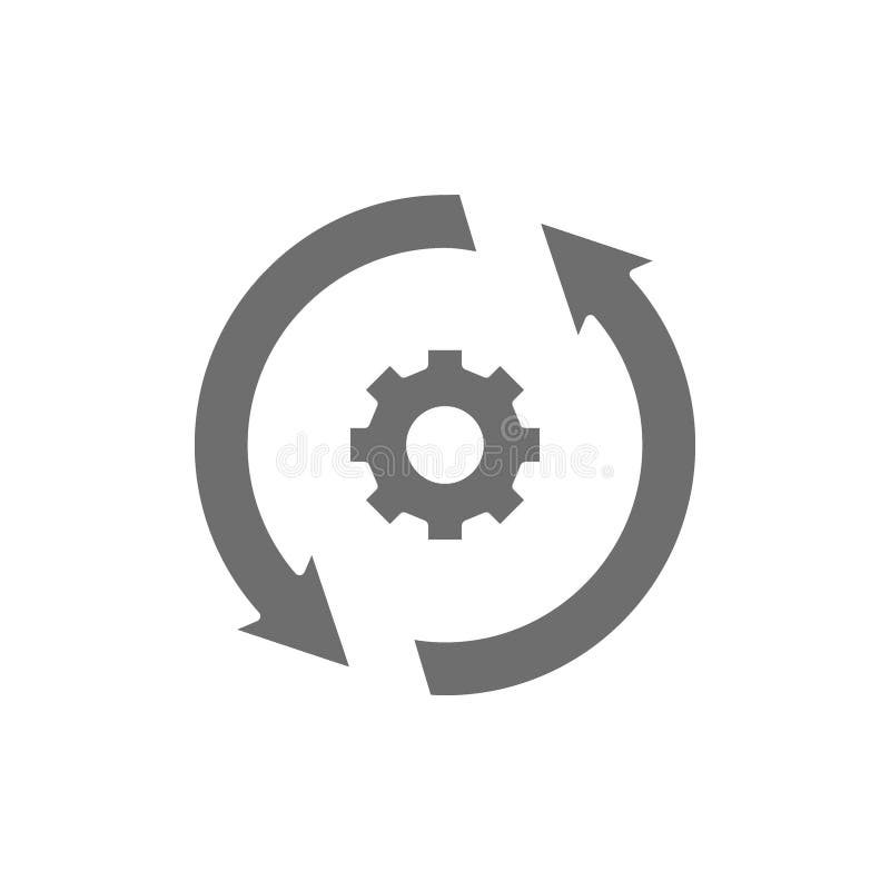 Gear wheel with two arrow, process, system update grey icon. stock illustration