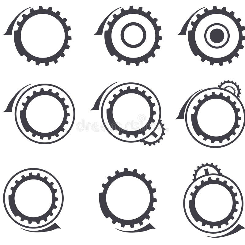 An illustration of gear wheels vector logos and graphic design elements set