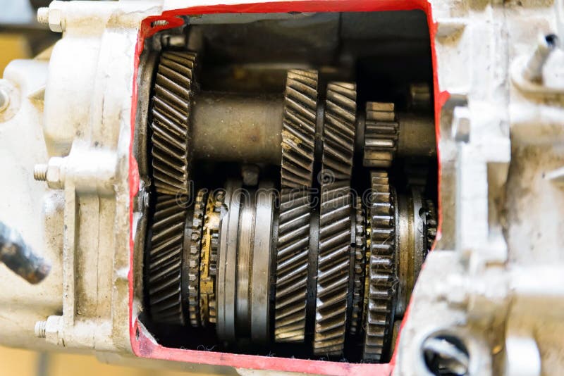 Gear Box Or Transmission With Helical Gears Of Modern Car In Driving