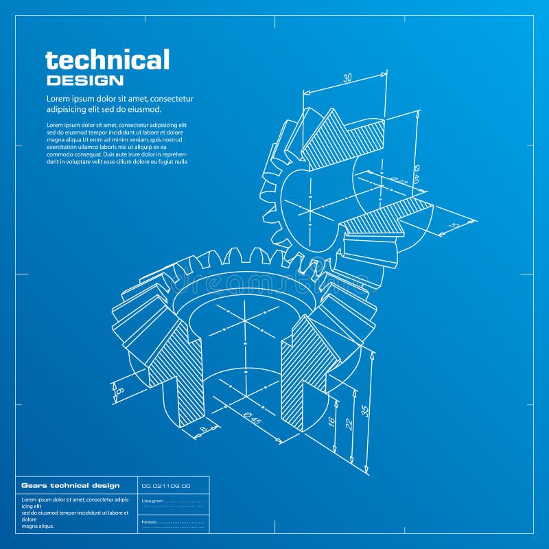 Ingranaggi blueprint illustrazione vettoriale tecnologia di soluzione di lavoro di squadra.