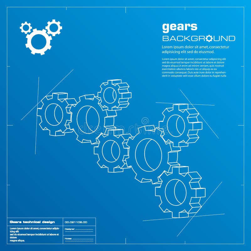 Ingranaggi blueprint illustrazione vettoriale tecnologia di soluzione di lavoro di squadra.