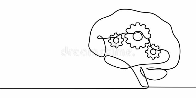 Gears in brain continuous line. Idea innovation vector. Thinking process. Mind vector illustration