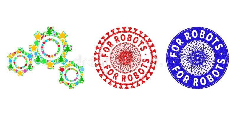 For Robots Distress Seal Stamps and Gears Mosaic of New Year Symbols royalty free illustration