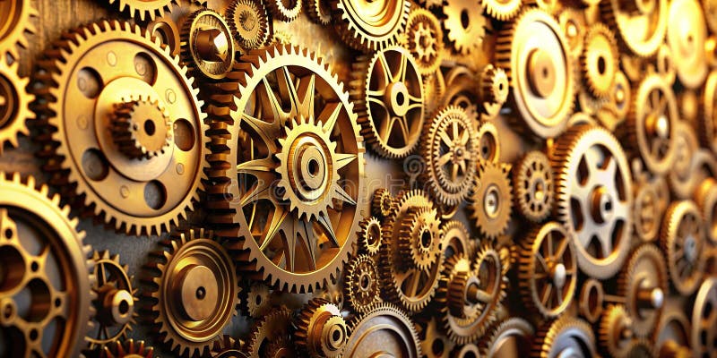 Gears de aur rafinat interblocat pe un perete Un fundal mecanic abstract uimitor pentru inspirația de design vector illustration