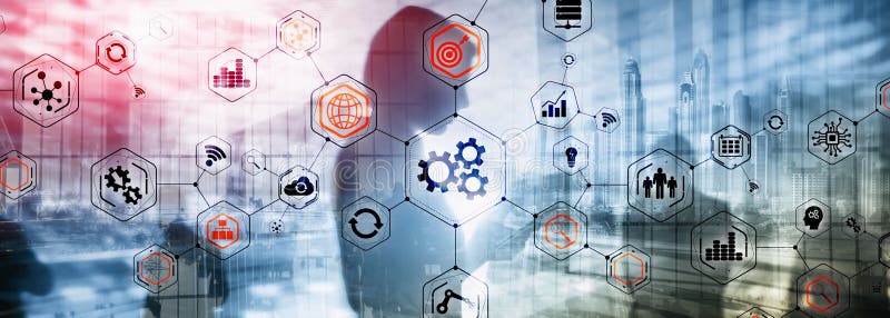 Gears icons engineering manufacturing automation innovation structure abstract concept. royalty free illustration